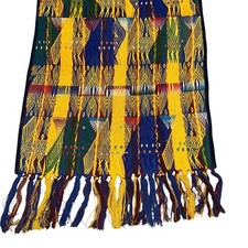 Vintage Guatemala Woven Huipil Fabric Table Runner 16  x50  Multi Color Tassels