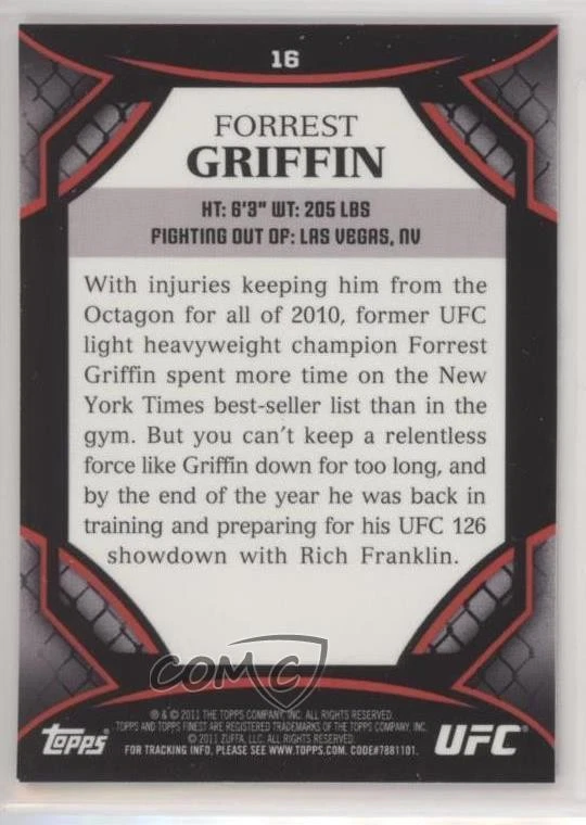 2011 Topps Finest UFC Forrest Griffin #16 - Image 2 of 2
