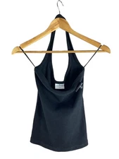 Courreges Camisole Tank Top, Small, Cotton, Black, 224JTO301JS01219999