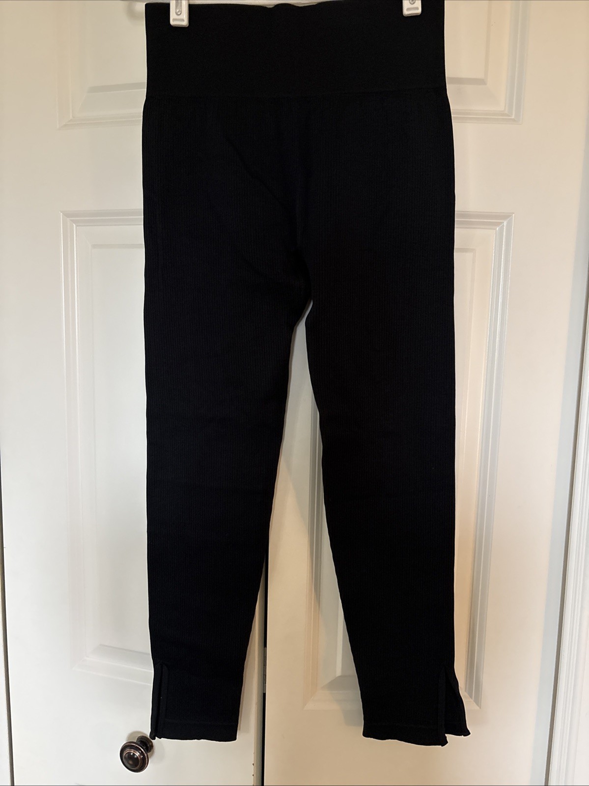 OQQ Women's Ribbed Black Leggings High Waisted Large