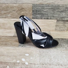 Nine West Vivid 3 Womens Heeled Sandal Sz 8 Black Leather Ankle Strap Open Toe