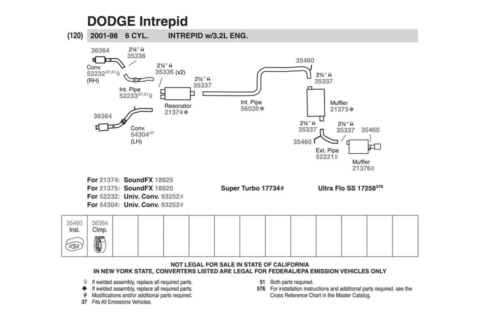 For Dodge Intrepid 98-04 Walker 56030 Aluminized Steel Exhaust Intermediate Pipe Foto 4 de 4
