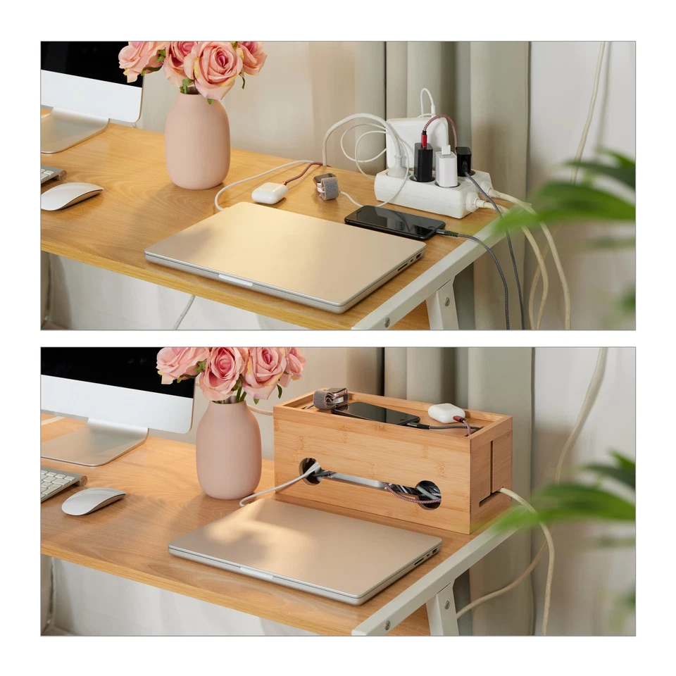 Kabelbox Kabelmanagement Box Steckdosenbox Kabel verstecken Kabelkiste Bambus - Bild 2 von 4