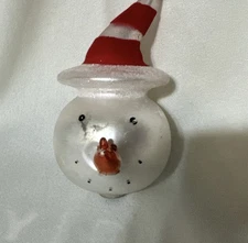 Christmas ornament glass snowman head tall spiral glass peppermint hat