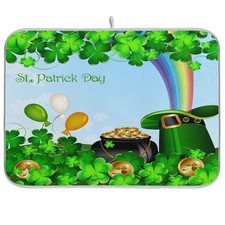 Shamrocks Patrick's Day Dish Drying Mat 16x18 Absorbent Rainbow Balloon Dishe...