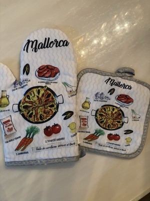 Mallorca Ofenhandschuh / Handschuhe und Matte Set weiß