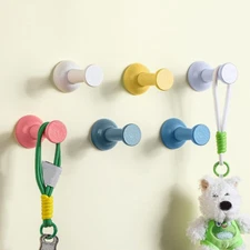 6 Pack Cute Wall Coat Hooks Colorful Wood Adhesive Coat Hanger Nordic Decorat...