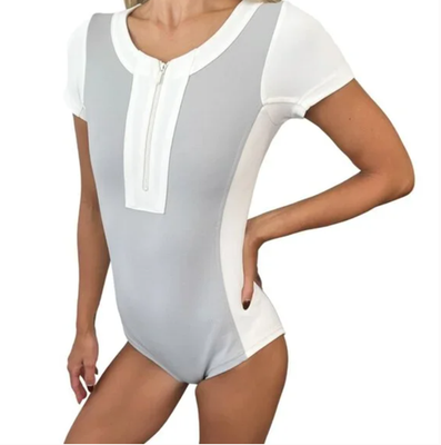 CHANEL Sport Vintage 01P CC Rompers One Piece #34 Zip Gray White