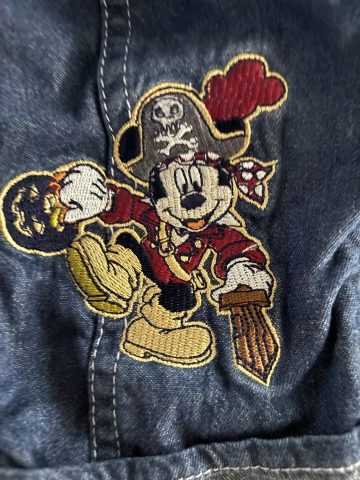 Vintage 90s Disney Mickey Mouse Pirate Sailor Denim Overalls Bib 3-6 Months - Image 3 of 4