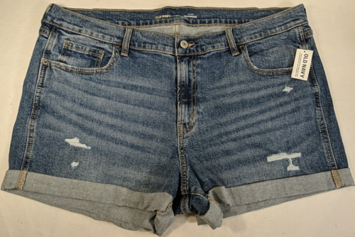 OLD NAVY Women Plus BOYFRIEND Jean Shorts sz 18 Med Wash Mid Rise Cuff Dstrs NWT