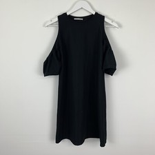 Zara Trafaluc Womens Small Mini Shift Dress Cold Shoulder Solid Black