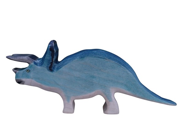 Holzfigur Dinosaurier Triceratops Holzwald Blau Spielfiguren Aus Holz Geschnitzt-image