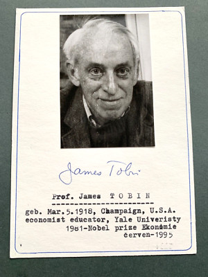 JAMES TOBIN ( 2002) Nobelpreis Wirtschaft 1981 signed Briefkarte 10x15