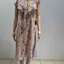 Adrianna Papell Women's Dress Vintage Ditsy Ruffle Midi Size 4 Pink MSRP $139