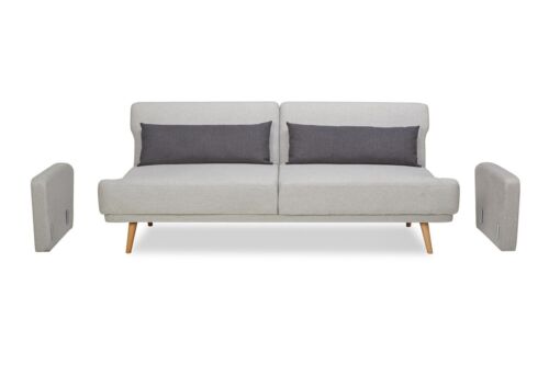3-Sitzer Sofa mit Metallgestell und Schlaffunktion Webstoff Hellgrau und Grau 21 - Bild 1 von 12