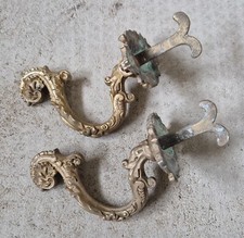 French 19thC Brass Rococo Estate/ Ch&acirc;teau Curtain Tie Backs (Antique)