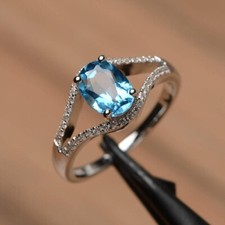 1.50Ct Lab-Created Blue Topaz Solitaire Engagement Ring 14K White Gold Plated