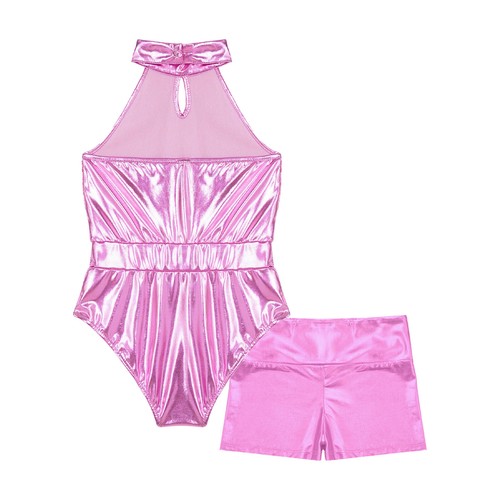 Leotard With Shorts Shiny Girl Dance Leotard Sparkly Bodysuit Ballet Jumpsuit - Picture 29 of 35