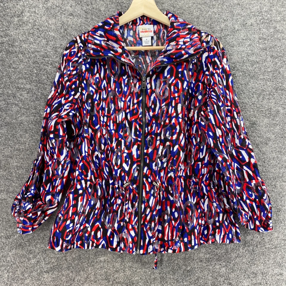 Ruby Rd. Jacket Women 8 Blue Geometric Full Zip Collared Long Sleeve Casual - Image 4 of 4