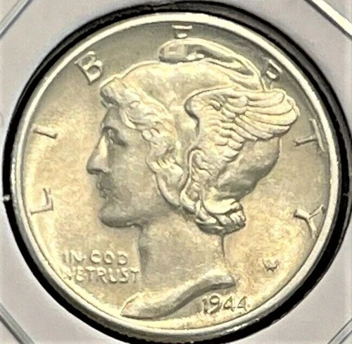 1944 D Mercury Dime Brilliant Uncirculated 90% Silver Coin BU