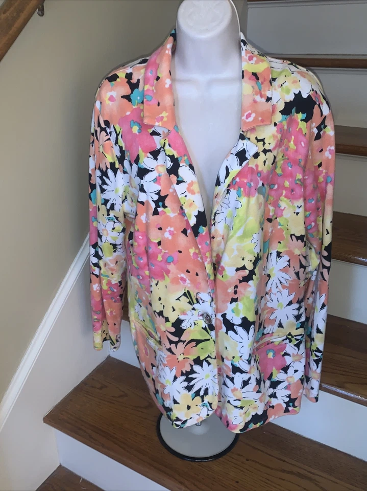 RAFAELLA Floral Bright Colors Jacket Blazer W/ Pockets Woman Size 1X 💗155 - Image 4 of 4