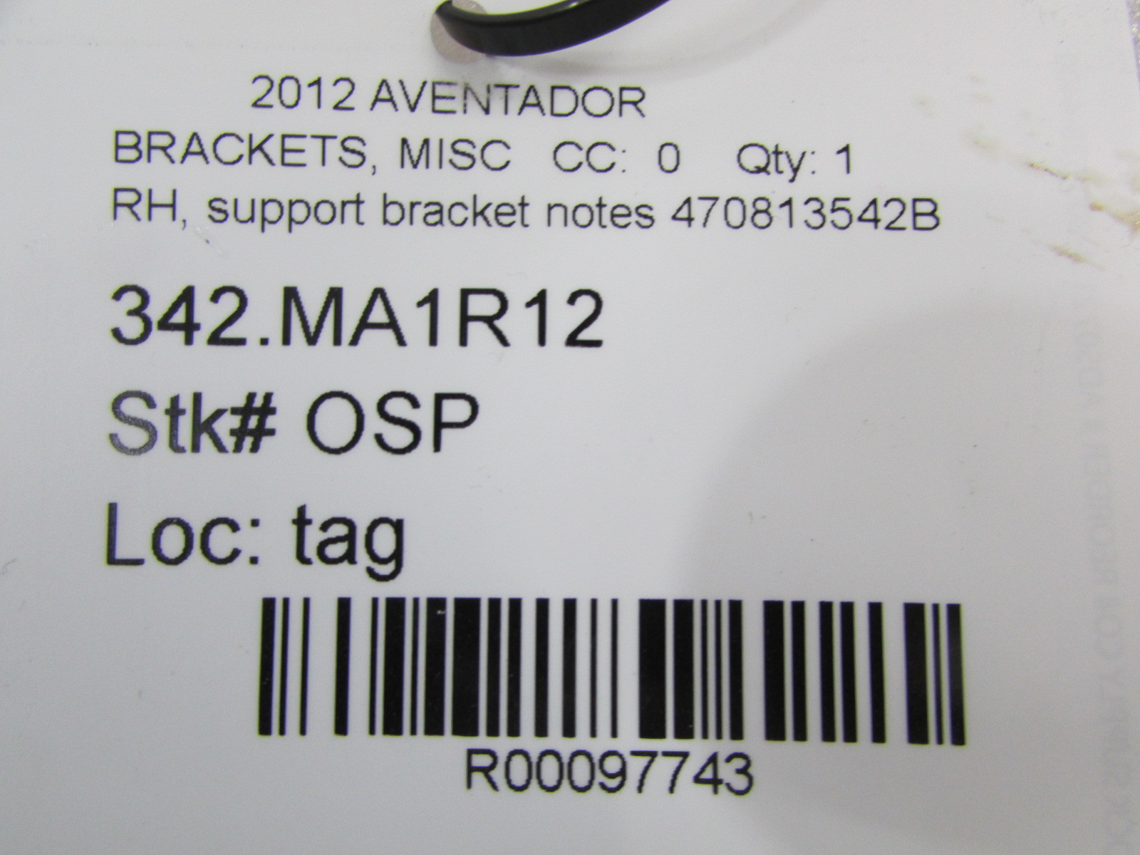 Lamborghini Aventador, RH, Right Support Bracket, Used, P/N 470813542B