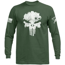 Skull US Flag American Pride Warrior Patriotic Military Long Sleeve