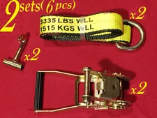 6pcs Lasso Wheel Lift Straps Ratchet J Finger Hook Tow Towing Tie Down Truck