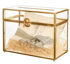 NCYP 9.8 x 5.6 x 7.7 Inch Wedding Glass Cards Box with Slot - Gold Envelope C...