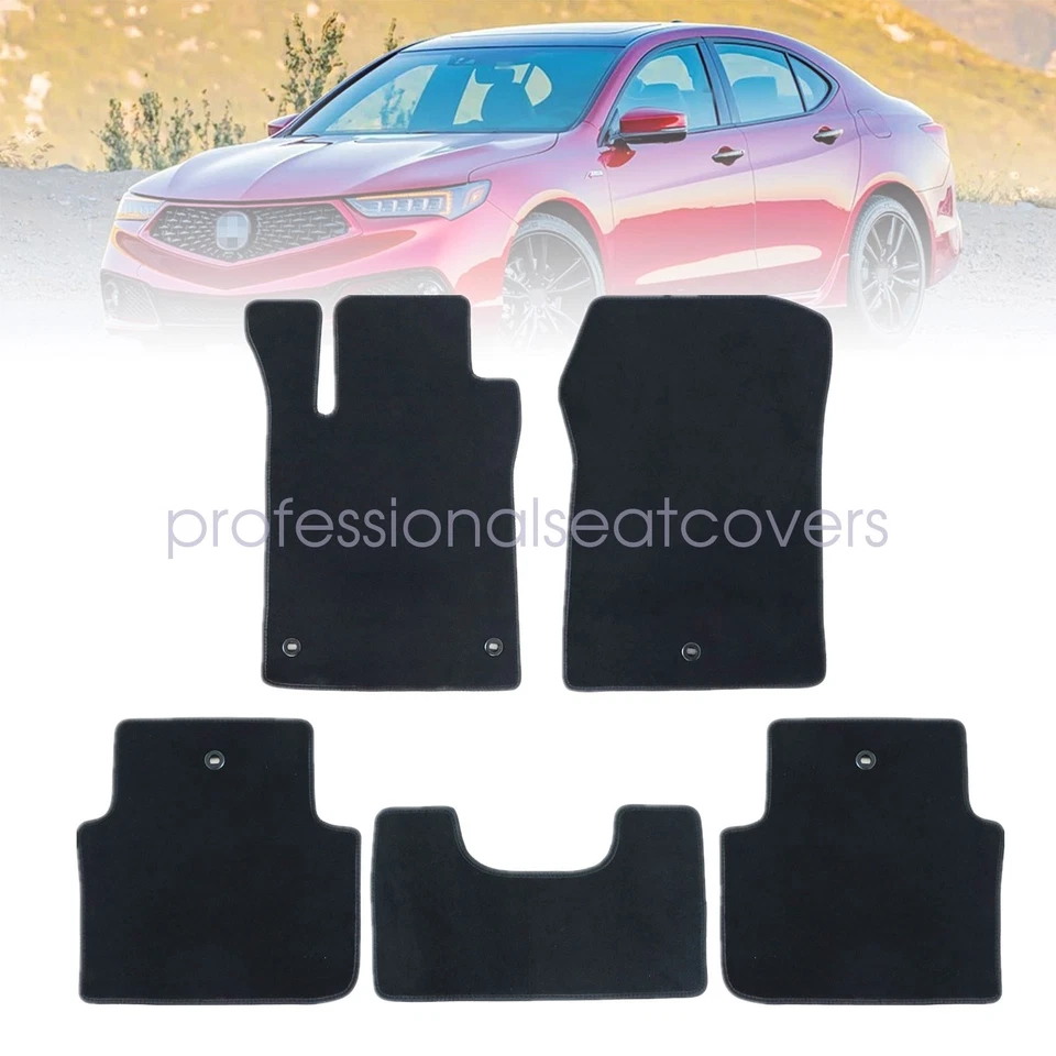 NUEVO Juego completo de alfombrillas delanteras y traseras de terciopelo negras para ACURA TLX 2015-2020 Foto 3 de 4