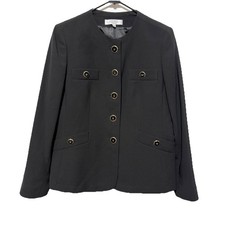 Kasper Black Collarless Blazer Jacket Gold Button Career Work Size 12