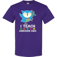 Inktastic Autism Teacher Owl I Teach Awesome Kids T-Shirt Support Awareness Cute