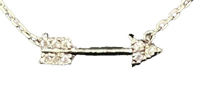 Arrow Rhinestone Chain Necklace Sparkle Silvertone Adjustable Light Left Facing