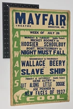 1937 Mayfair Theatre Broadsheet Poster Featuring Mickey Rooney Gene Autry RARE