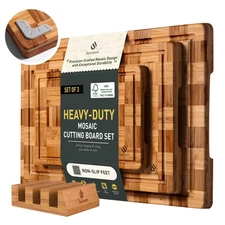 3 Pack Heavy Duty Bamboo Cutting Board Set Non Toxic Wooden Cutting Board for...