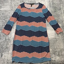 Womens Shift Dress Small Multicolor Chevron Wave Geometric Boho Chic Stretch
