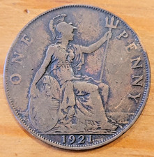 1921 King George V One Penny 1d coin - F.
