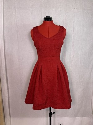 Orsay Dress Womens Size 36 EU Red Floral Textured Fit And Flare Mini D906