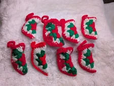 Vintage Christmas Handmade Mini Stocking Ornaments Set Of 8