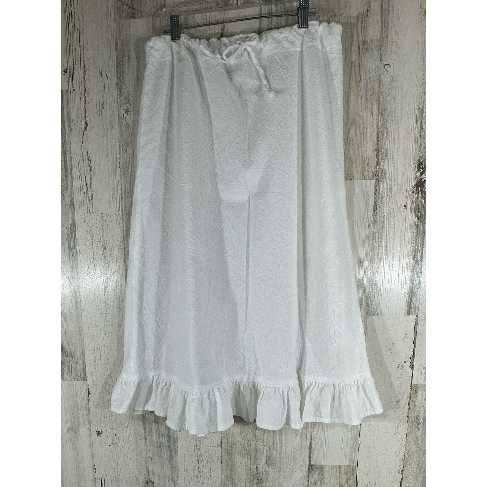 Elan Skirt Size Large White Crinkly Textured Ruffle Hem Drawstring Waist