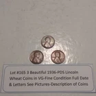 Lot #165 3 Beautiful Lincoln Wheats 1936-P 1936-D 1936-S VG-F See Pictures