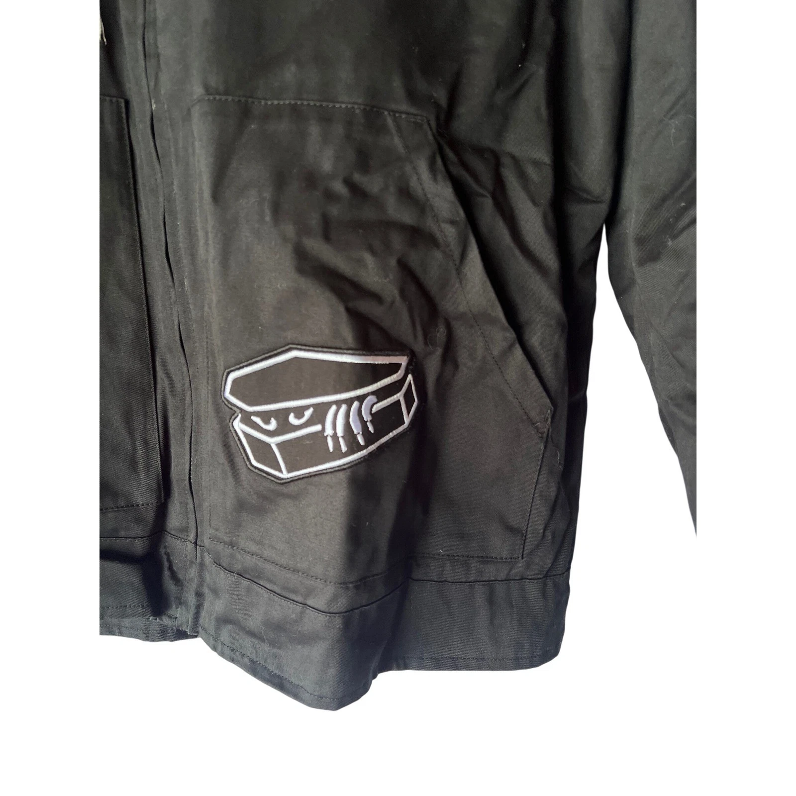 Lurking Class by Sketchy Tank Black Hooded Canvas Jacket Skull Patches Mens S image 3