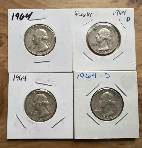 Washington Quarters - 90% Silver Coins, Circulated - [Lot of 4]