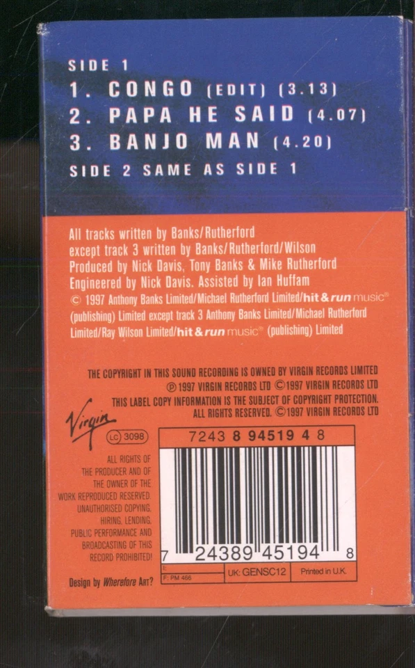 Genesis Congo cassette Europe Virgin 1997 cassette single - plays same both - Image 2 of 2