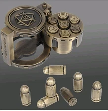 CZYY Metal Polyhedral Bullet Dice Set Of 7 With Spinning Revolver Cylinder(Gold)
