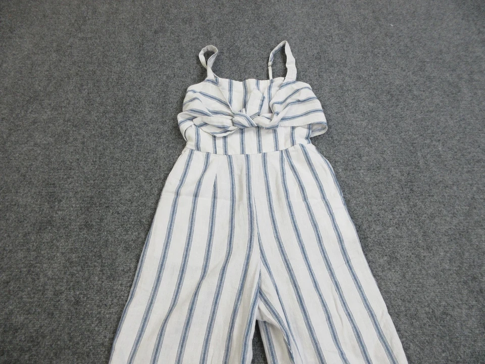 Macacão Abercrombie & Fitch Feminino XS Branco Azul Listrado Linho Mescla Perna Larga - Imagem 3 de 4