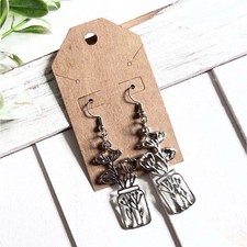 Handcrafted Silver Metal Flower Dangle Earrings Nature Theme for Women