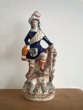 Victorian Staffordshire Flatback Figurine - Scottish Shepherd with sheep