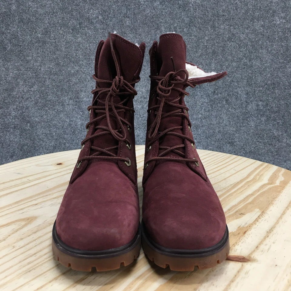 Timberland Waterproof Boots Womens 7.5 Jayne Burgundy Leather Faux Fur Fold - Image 4 of 4