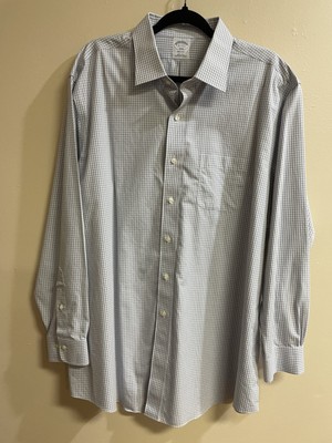 Brooks Brothers Regent Gray White Plaid Button Down Shirt Men s Size 18-4/5